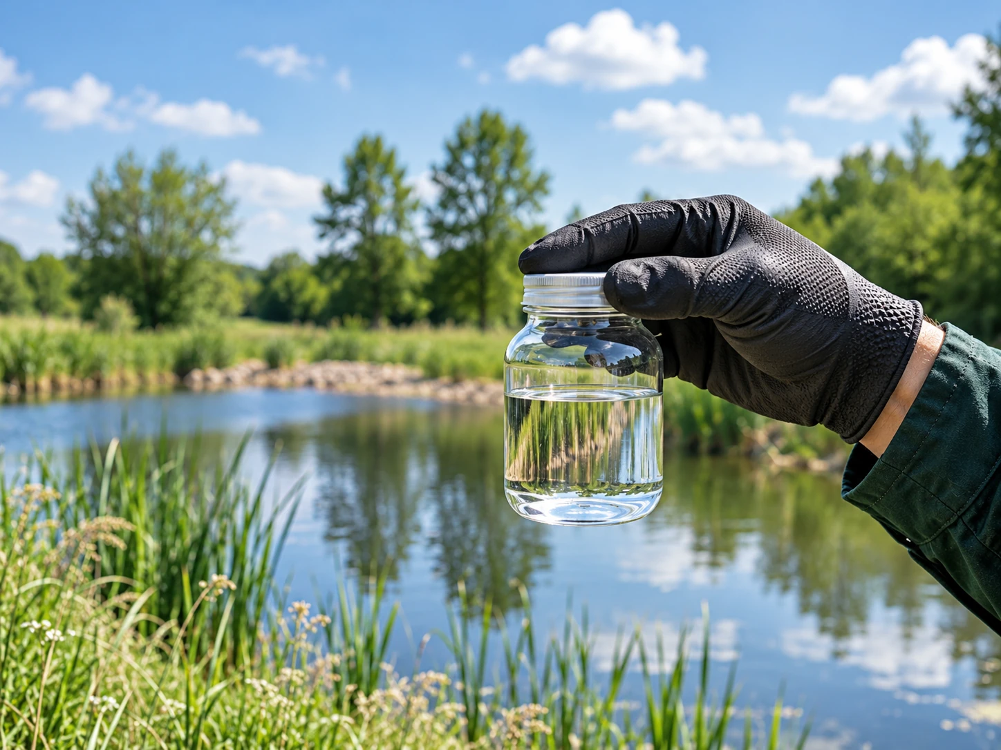 Wasserprobe an einem Gewässer